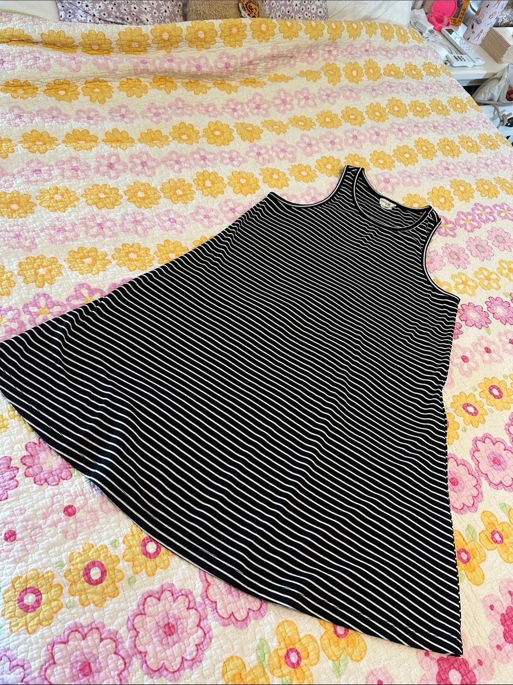 Natural life black and white striped racer back tank dress medium